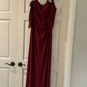 R&M Richards Red Ruched Maxi Gown Cowl Neck